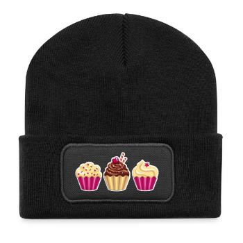 Cupcake - Muffin - Donut - Eis - Schokolade - DD - Recycelte Patch Beanie - Schwarz - Vorne