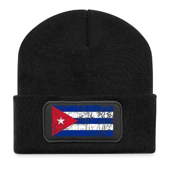 Kuba Flagge Vintage-Effekt - Recycelte Patch Beanie - Schwarz - Vorne
