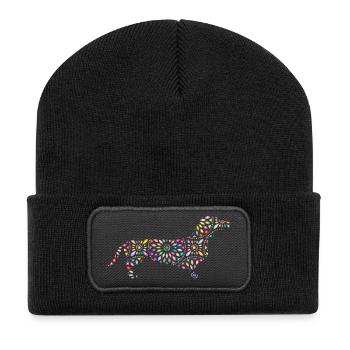 Hund Dackel Blumen Mandarin Geschenk - Recycelte Patch Beanie - Schwarz - Vorne