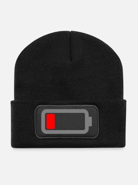 Batterie leer - Recycelte Patch Beanie - Schwarz