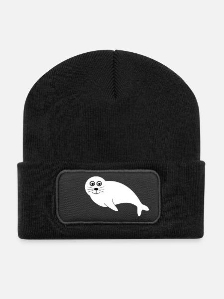 Seehund Seehunde Robbe Robben Tiere Geschenke - Recycelte Patch Beanie - Schwarz