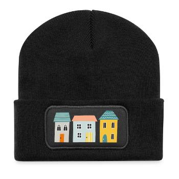 Häuser - Recycelte Patch Beanie - Schwarz - Vorne