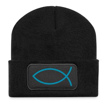 Jesusfisch Ichthys Fisch Fische - Recycelte Patch Beanie - Schwarz - Vorne