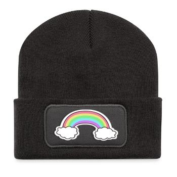 Pastellregenbogen mit Wolken Motiv - Recycelte Patch Beanie - Dunkelgrau - Vorne