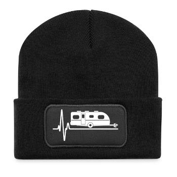 Herzschlag Caravan Silhouette - Recycelte Patch Beanie - Schwarz - Vorne