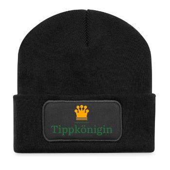 Tippkönigin - Geschenk für Tippspiel Gewinnerin - Recycelte Patch Beanie - Schwarz - Vorne