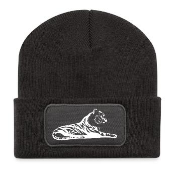 Eleganter Tiger mit Tribal-Design - Recycelte Patch Beanie - Dunkelgrau - Vorne