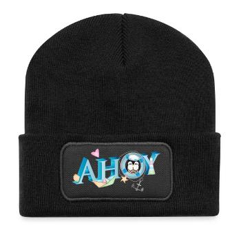 Marin anglais saluant Ahoy avec un marin pingouin - Beanie recyclé à patch - noir - Devant