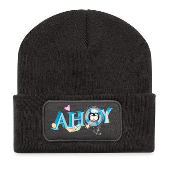 Marin anglais saluant Ahoy avec un marin pingouin - Beanie recyclé à patch - charbon - Devant
