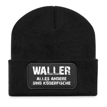 Waller Köderfisch Spruch Streetwear - Recycelte Patch Beanie - Schwarz - Vorne