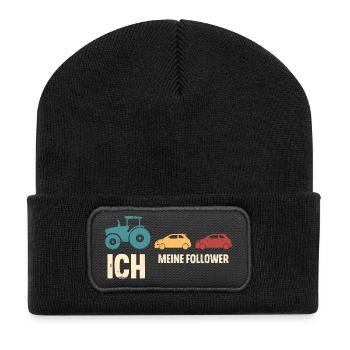 Landwirt Traktor Bauer Ich Meine Follower - Recycelte Patch Beanie - Schwarz - Vorne
