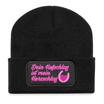 Dein Hufschlag ist mein Herzschlag - Recycelte Patch Beanie - Schwarz - Vorne
