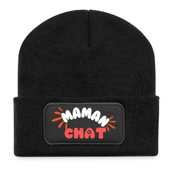 Maman chat: motif doux patte et lettres - Beanie recyclé à patch - noir - Devant