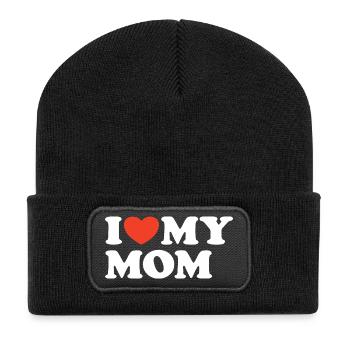 I love my Mom Herz Shirt - Recycelte Patch Beanie - Schwarz - Vorne