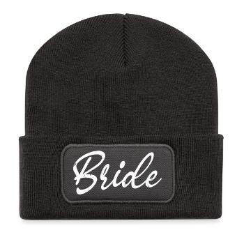 Bride Matching Engagement Bridal Shower Wedding - Recycled Patch Beanie - dark grey - Front