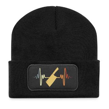 Hackbeil EKG Herzlinie - Recycelte Patch Beanie - Schwarz - Vorne