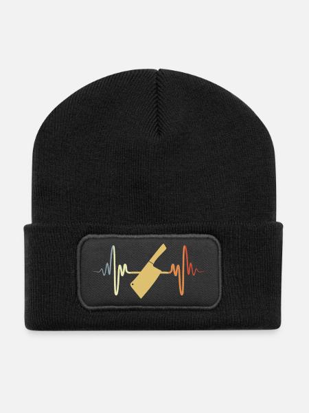 Hackbeil EKG Herzlinie - Recycelte Patch Beanie - Schwarz