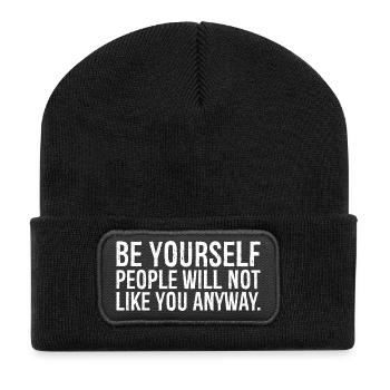 Sei du selbst, die Leute werden dich sowieso nicht mögen lustig - Recycelte Patch Beanie - Schwarz - Vorne