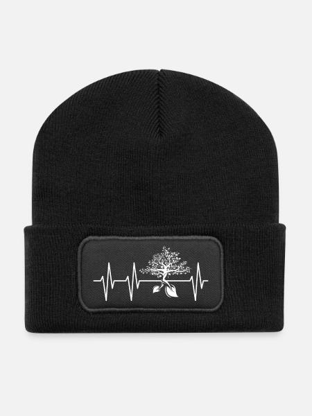 Herzschlag Baum Natur Puls Symbol Wald icon Grafik - Recycelte Patch Beanie - Schwarz