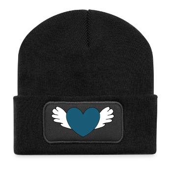 blue heart with wings Valentine's Day gift - Recycled Patch Beanie - black - Front