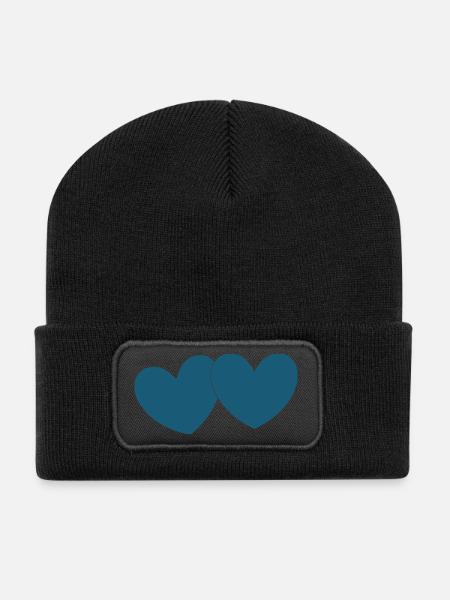 blaues Herz 2 Herzen Valentinstag - Recycelte Patch Beanie - Schwarz