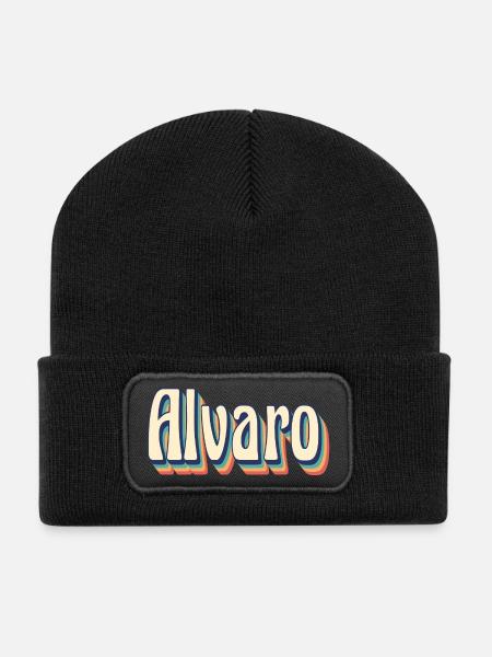 Alvaro Retro T-Shirt Vintage T-Shirt Geschenkidee - Recycelte Patch Beanie - Schwarz