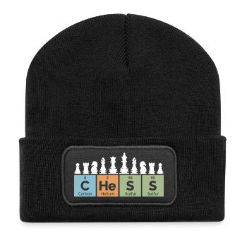 retro Schach Periodensystem coole Sprüche vintage - Recycelte Patch Beanie - Schwarz - Vorne