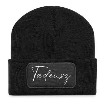 Tadeusz Name T-Shirt Geschenk für Männer - Recycelte Patch Beanie - Schwarz - Vorne
