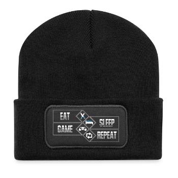 PC Gaming - Eat Sleep Game Repeat - Recycelte Patch Beanie - Schwarz - Vorne