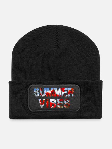 Summer Vibes Poppy - Recycelte Patch Beanie - Schwarz