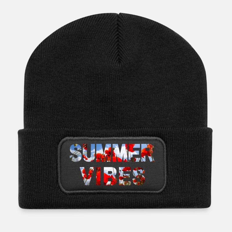 Summer Vibes Poppy - Recycelte Patch Beanie - Schwarz