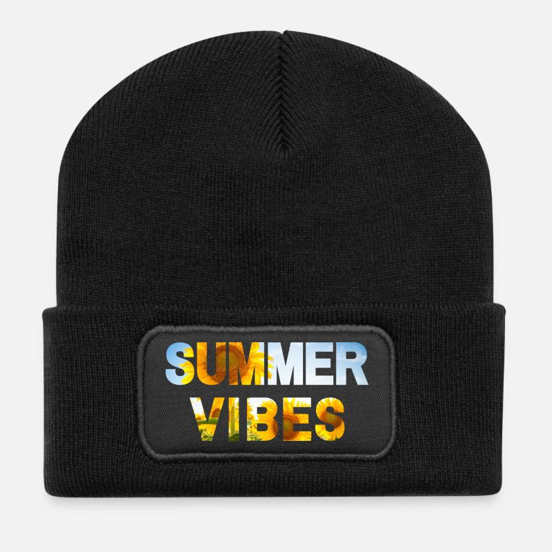 Summer Vibes Sunflower - Recycelte Patch Beanie - Schwarz