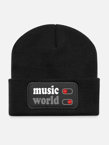 Échappez au Monde avec Style ''Music On, World Off - Beanie recyclé à patch - noir
