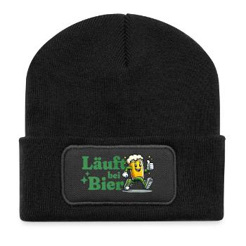 Läuft bei Bier - Recycelte Patch Beanie - Schwarz - Vorne