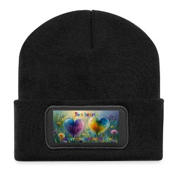 Deux cœurs toujours liés dans l’amour - Beanie recyclé à patch - noir - Devant