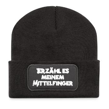 Mittelfinger fuck you Schrift Provokation Grunge - Recycelte Patch Beanie - Dunkelgrau - Vorne