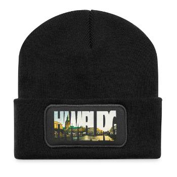 Hamburg Rathaus Skyline Kunst – Stadtbild Design - Recycelte Patch Beanie - Schwarz - Vorne