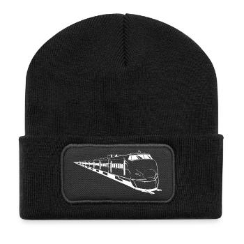 Express Train Silhouette Train Locomotive - Recycled Patch Beanie - black - Front
