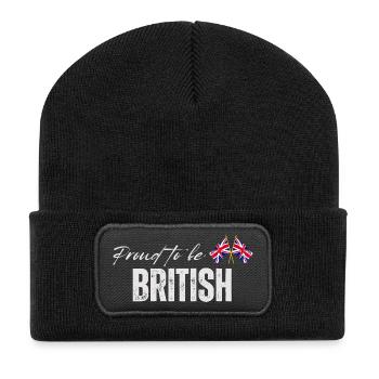 Proud British, I love the UK - Recycled Patch Beanie - black - Front