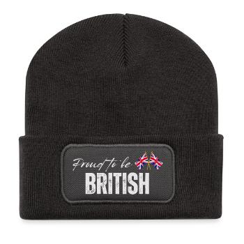 Proud British, I love the UK - Recycled Patch Beanie - dark grey - Front