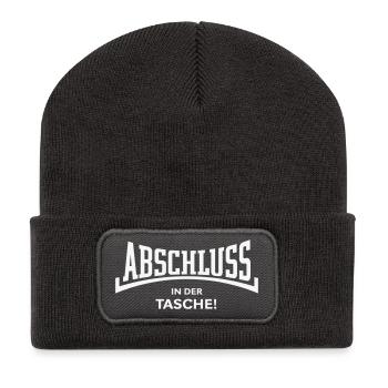 Abschluss In Der Tasche! (Schulabschluss Konkav W) - Recycelte Patch Beanie - Dunkelgrau - Vorne