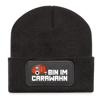 Caravan Wohnwagen Wahnsinn Camping coole Sprüche - Recycelte Patch Beanie - Dunkelgrau - Vorne
