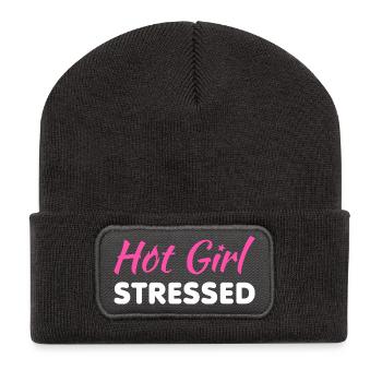 Hot Girl Stressed – Lustiges rosa Sarkastische Zitat - W - Recycelte Patch Beanie - Dunkelgrau - Vorne