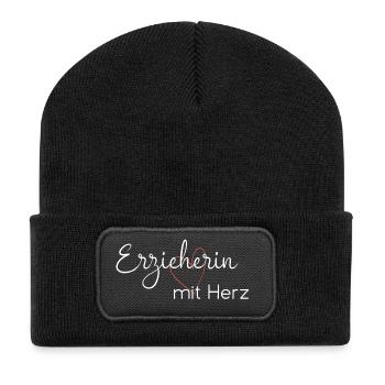 Rolltop Rucksack / Erzieherin mit Herz Rucksack - Recycelte Patch Beanie - Schwarz - Vorne