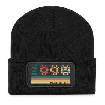 18 Jahre altes 2008 Vintage Geburtstagsgeschenk - Recycelte Patch Beanie - Schwarz - Vorne