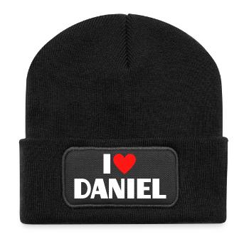 J'aime Daniel Red Heart Romantic Name Fan - Beanie recyclé à patch - noir - Devant