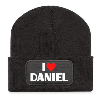 J'aime Daniel Red Heart Romantic Name Fan - Beanie recyclé à patch - charbon - Devant