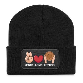 Peace Love Pottery Art Joy - Recycled Patch Beanie - black - Front