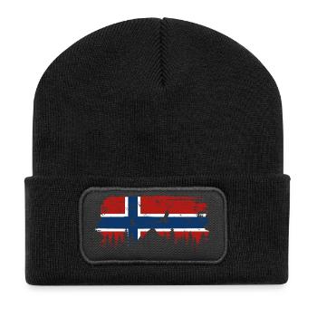 Norwegen Flagge - Urlaub Natur Geschenk - Recycelte Patch Beanie - Schwarz - Vorne