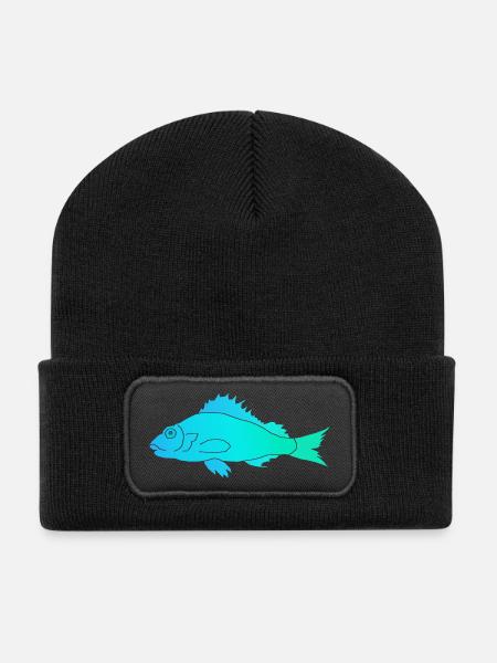 Poisson à nageoire dentelée - Beanie recyclé à patch - noir